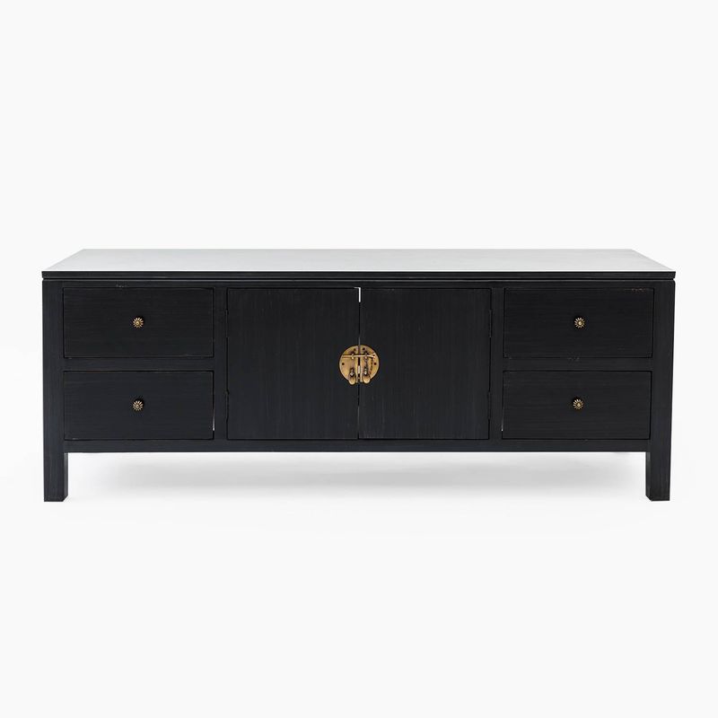 BASEMENT HOME - Rack TV Qing Negro 55" 4 Cajones 2 Puertas