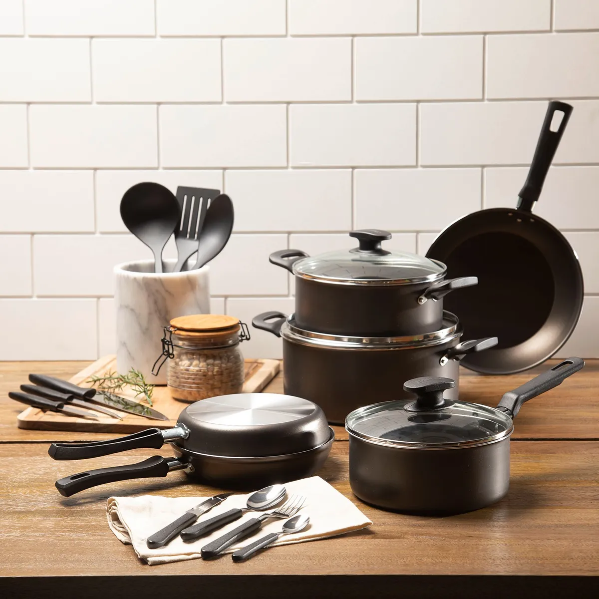 TRAMONTINA - Batería De Cocina Antiadherente 38 Piezas Ollas Y Sartenes Loreto Tramontina