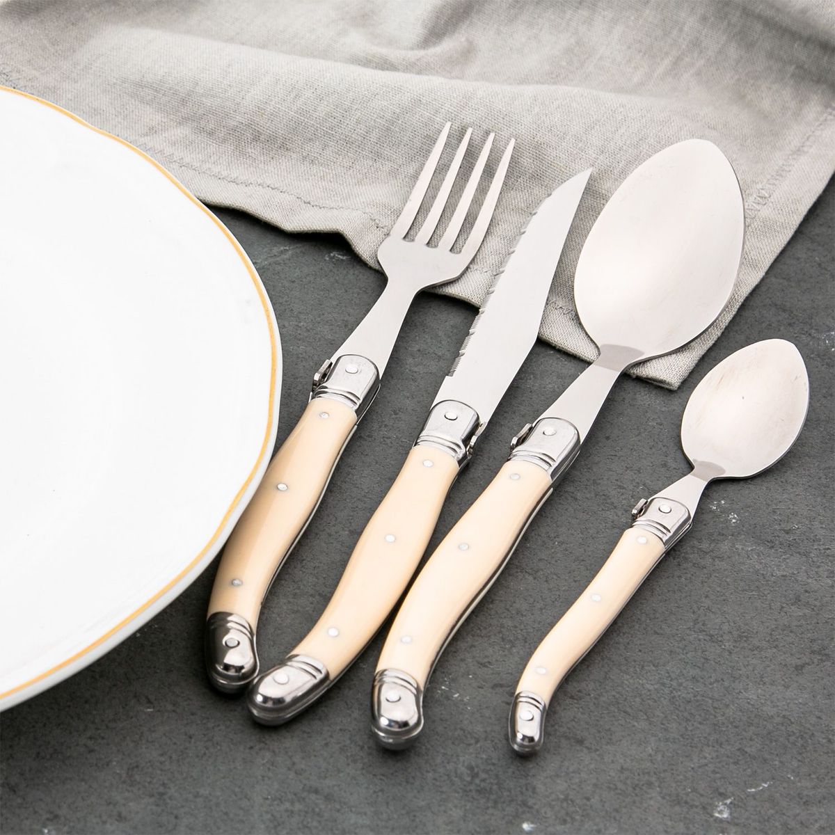 ROBERTA ALLEN - Juego de Cubiertos 24 Piezas Francia Crema Roberta Allen