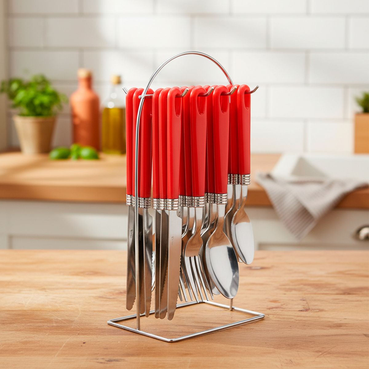 MICA - Set de Cubiertos 24 Piezas con Rack Acero Inoxidable Mica