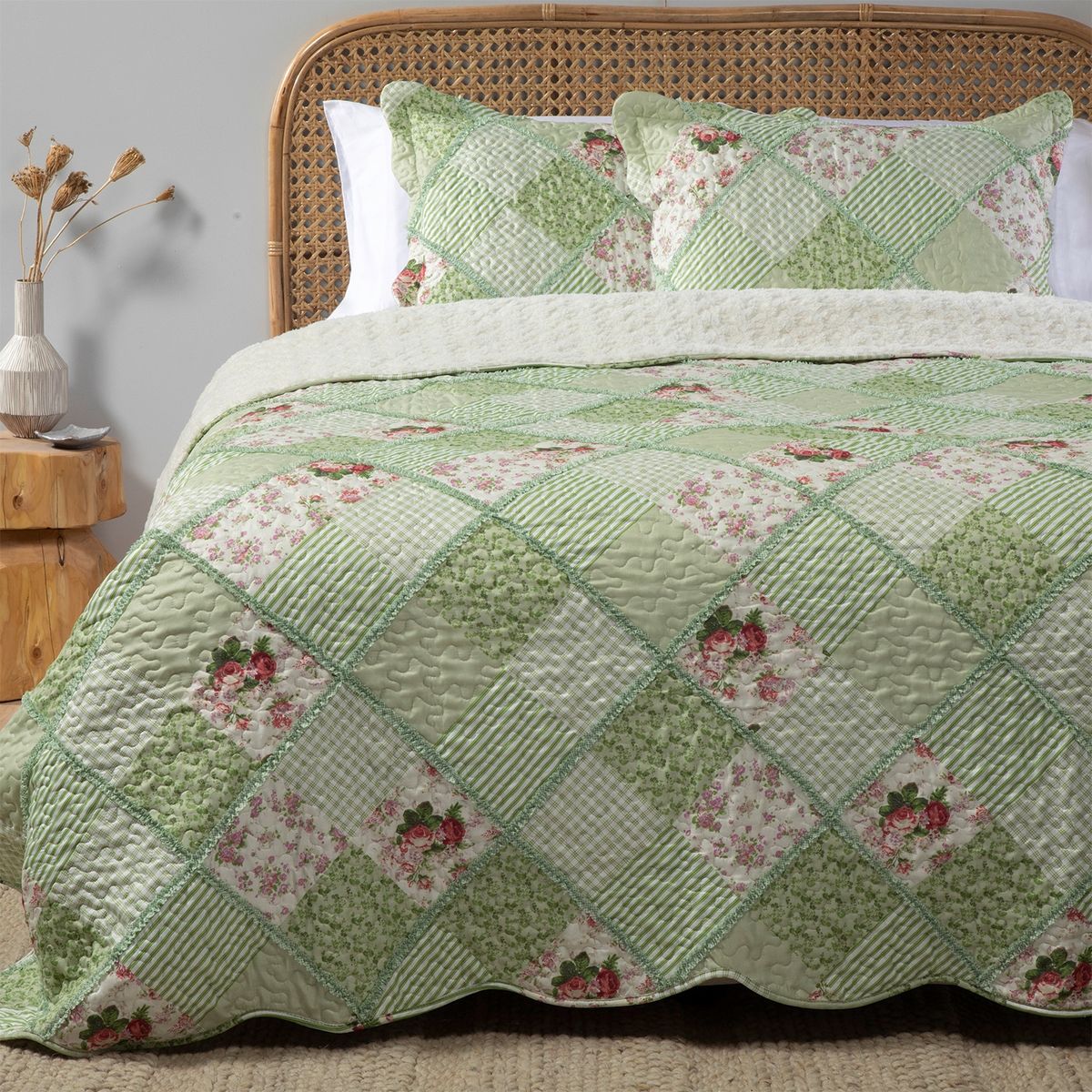 TEXTIL VIÑA - Cubrecama Patch Sherpa Verde Textil Viña