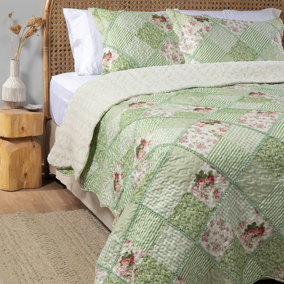 TEXTIL VIÑA - Cubrecama Patch Sherpa Verde Textil Viña