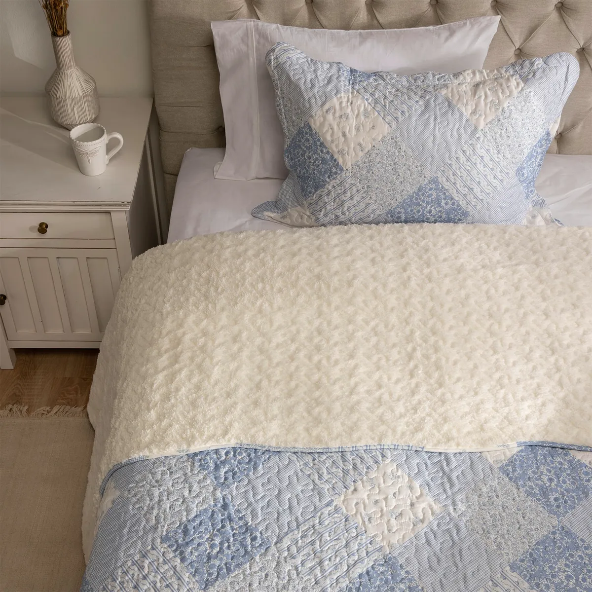 TEXTIL VIÑA - Cubrecama Patch Sherpa Azul Textil Viña