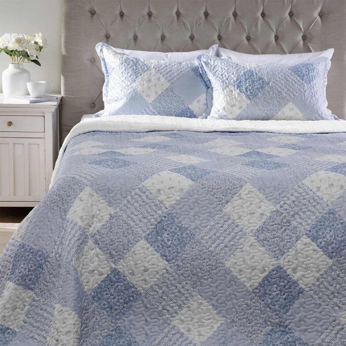 TEXTIL VIÑA - Cubrecama Patch Sherpa Azul Textil Viña