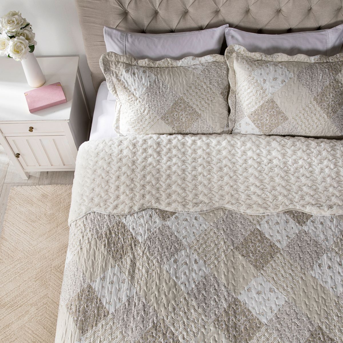 TEXTIL VIÑA - Cubrecama Patch Sherpa Beige Textil Viña