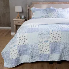 TEXTIL VIÑA - Cubrecama Patch Sherpa Azul Estampado