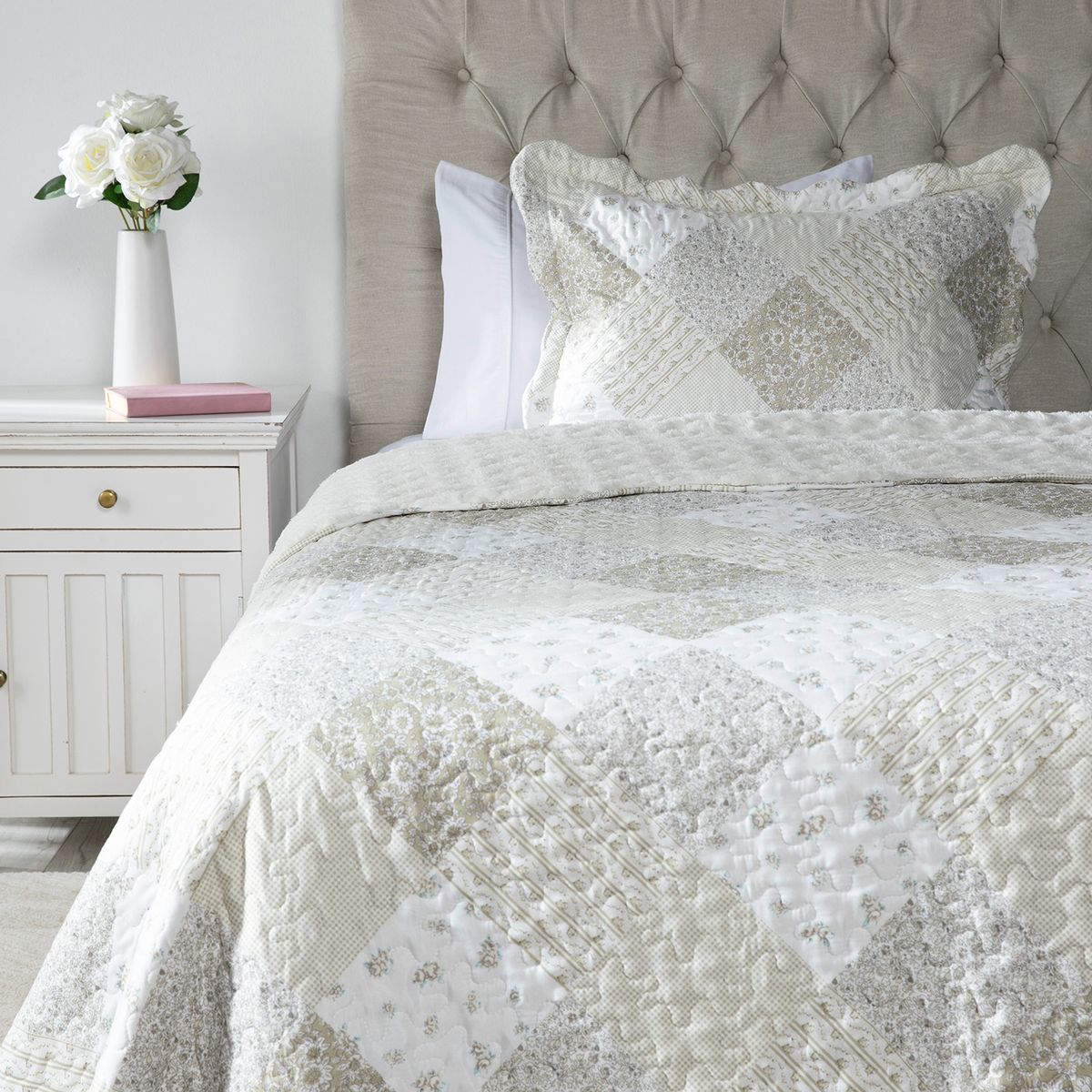 TEXTIL VIÑA - Cubrecama Patch Sherpa Beige Textil Viña