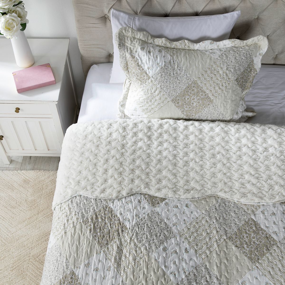 TEXTIL VIÑA - Cubrecama Patch Sherpa Beige Textil Viña