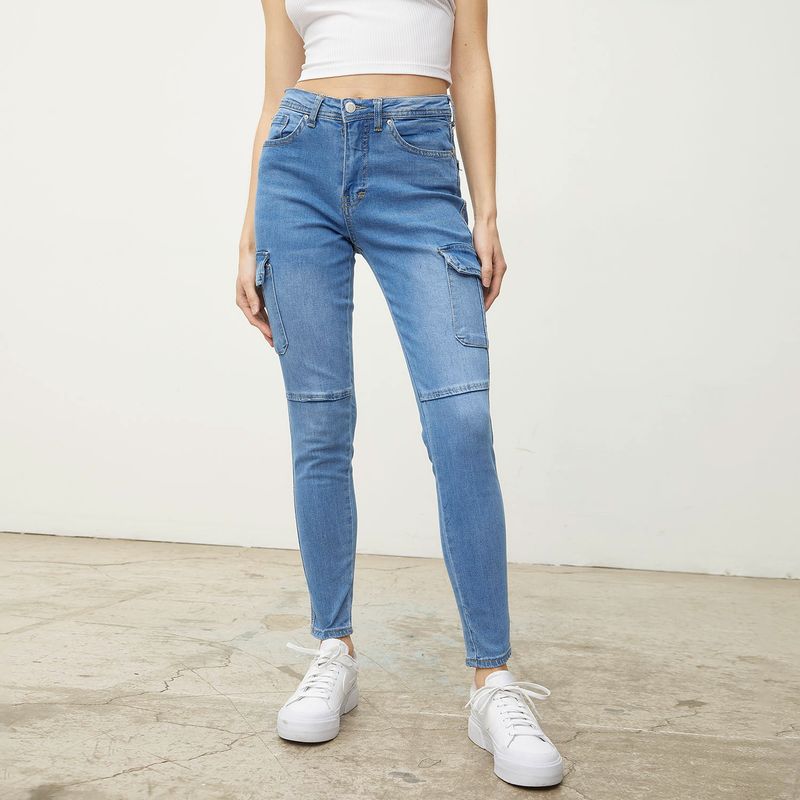 SYBILLA - Jeans Mujer Cargo Noelle Tiro Alto Denim Sybilla
