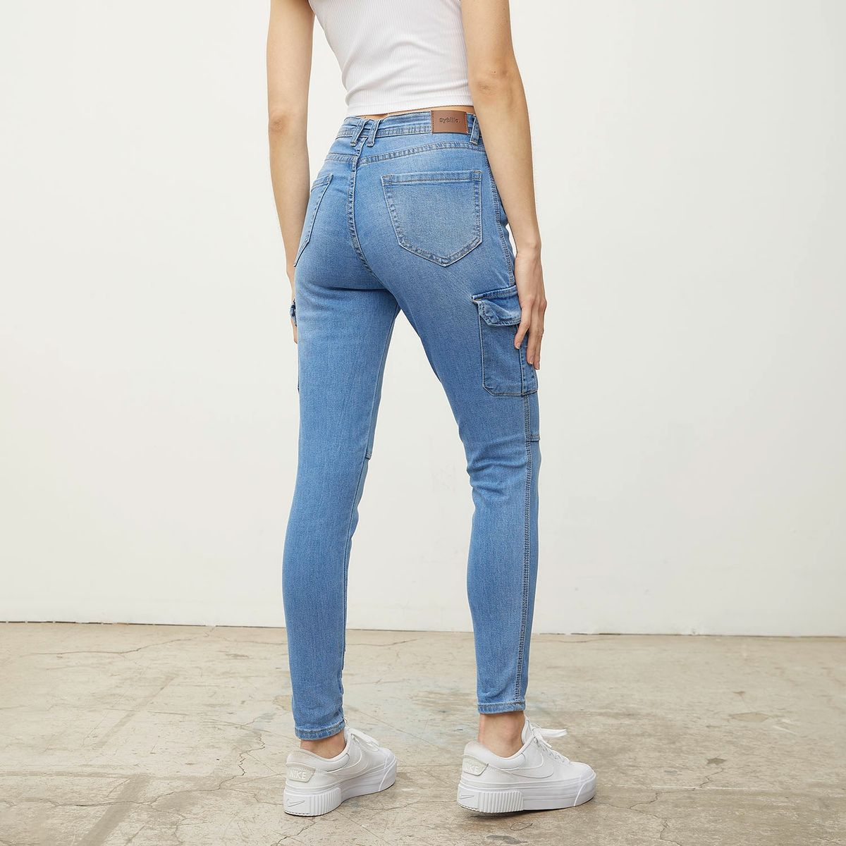 SYBILLA - Jeans Mujer Cargo Noelle Tiro Alto Denim Sybilla