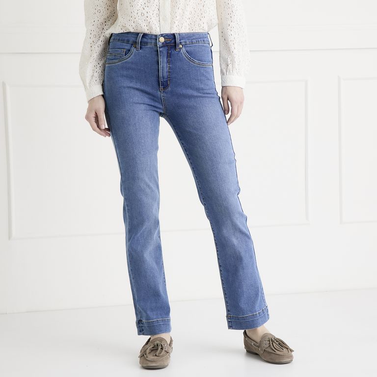 Jeans Straight Tiro Alto Mujer