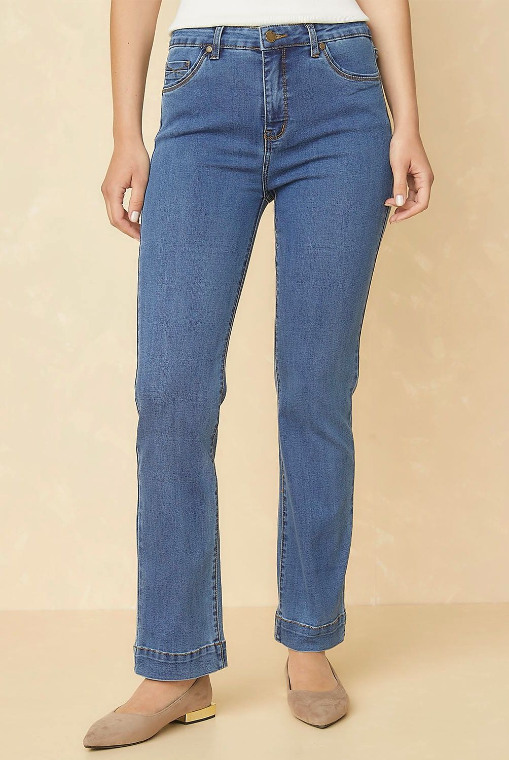 ELLE - Jeans Straight Tiro Alto Mujer Elle