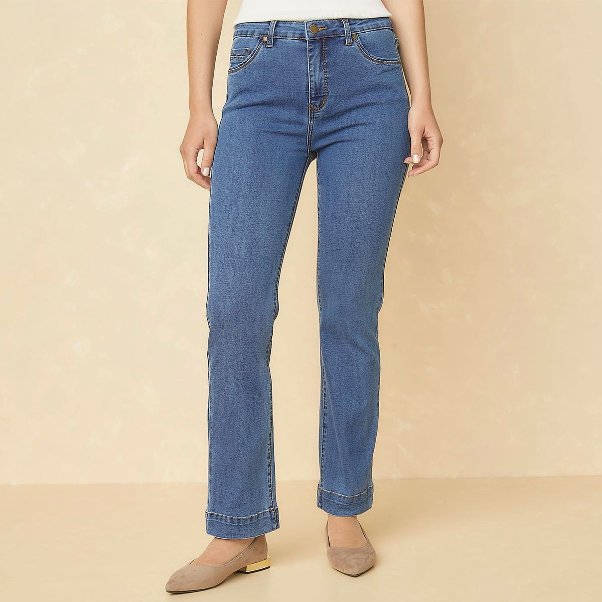 ELLE - Jeans Straight Tiro Alto Mujer Elle