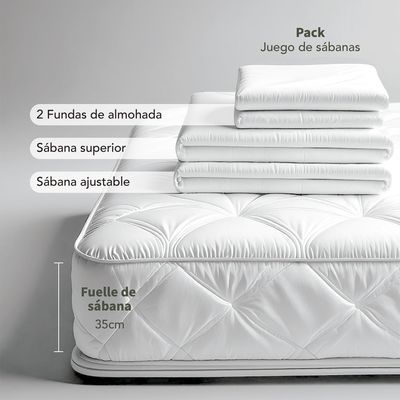 Imagen 2 del producto Juego de Sábanas Liso 100% Algodón Orgánico 300 Hilos