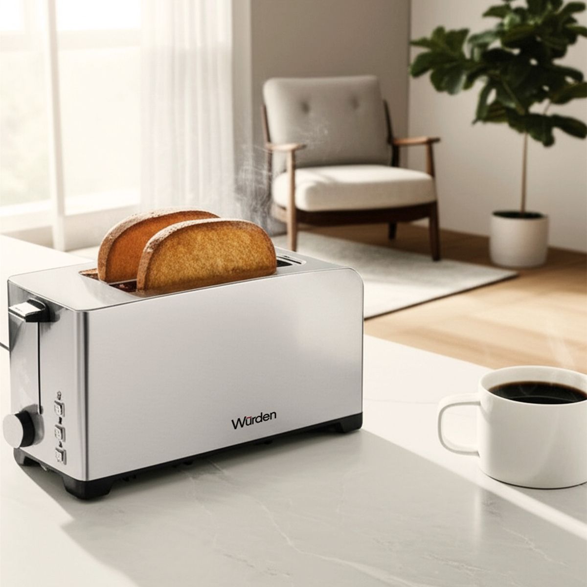 WURDEN - Tostador Eléctrico 4 Rebanadas Acero Inoxidable Wurden