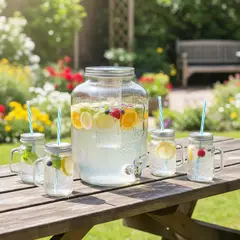 MICA - Set Dispensador Agua 8 Litros con 4 Vasos Mason Jars