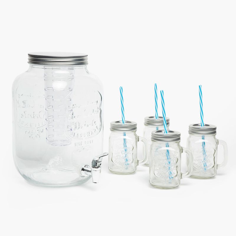 MICA - Set Dispensador Agua Mica 8 Litros con 4 Vasos Mason Jars