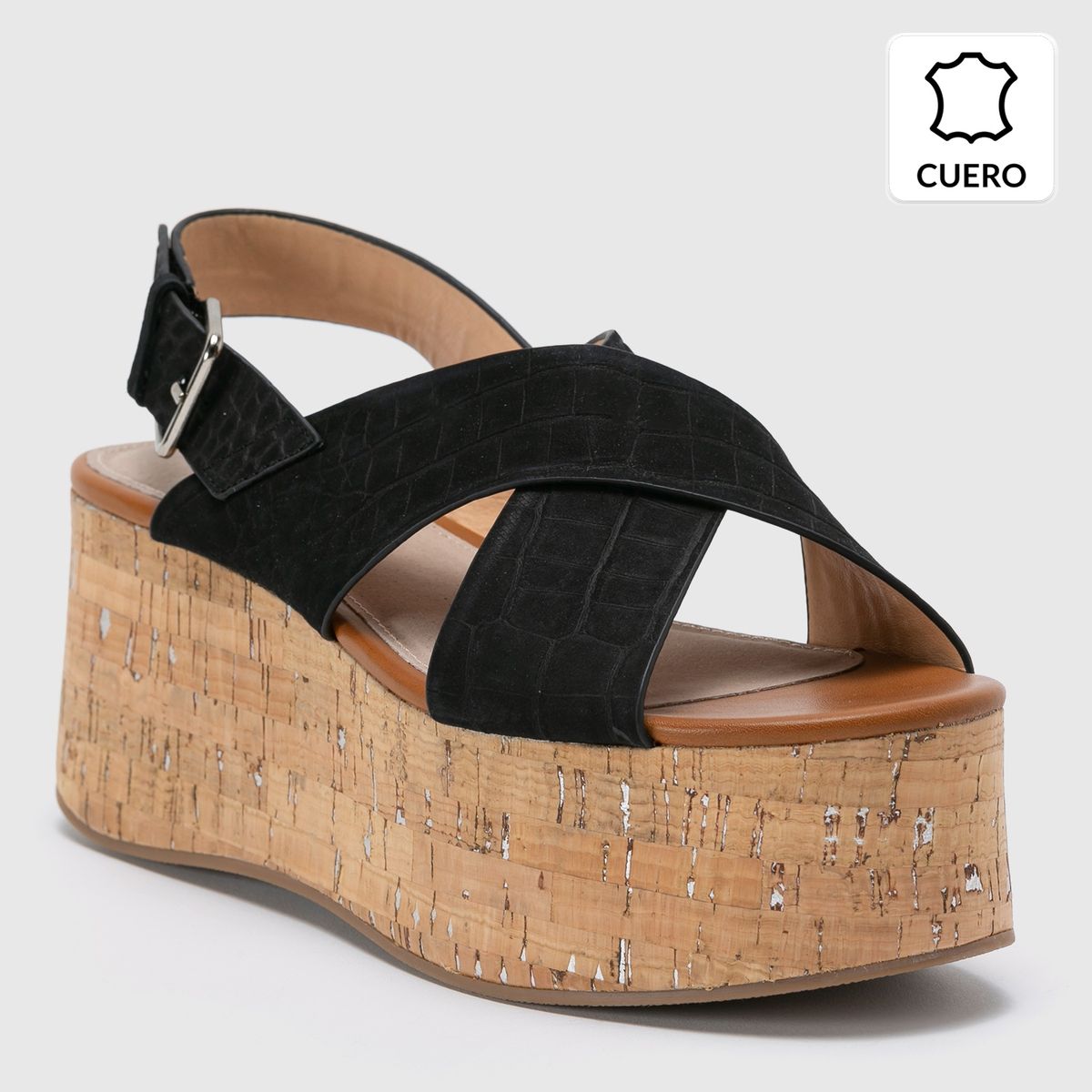 BASEMENT - Sandalia Mujer Cuero Negra