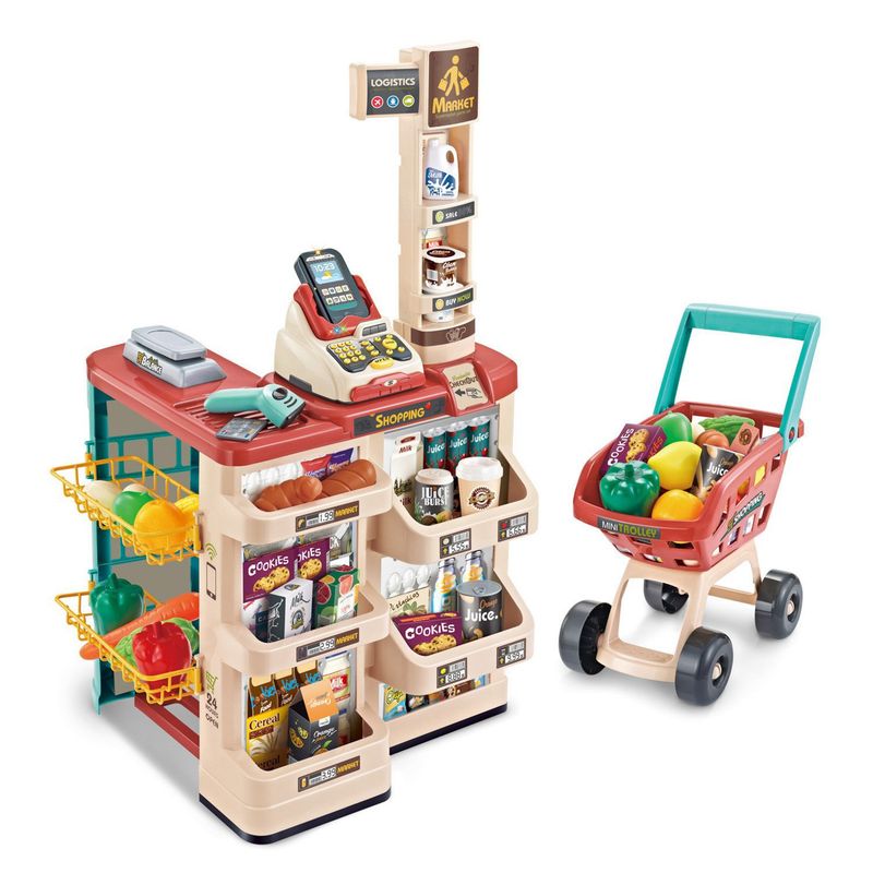 JIACHENG - Set Supermercado Luz Y Sonido Con Carro 82 Cm (48 Piezas) Jiacheng
