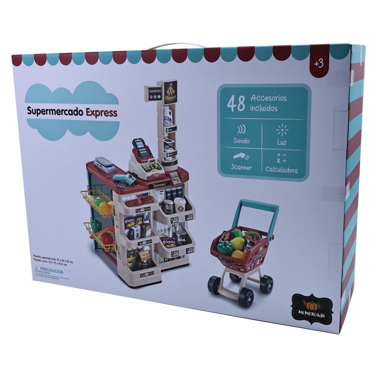 JIACHENG - Set Supermercado Luz Y Sonido Con Carro 82 Cm (48 Piezas) Jiacheng