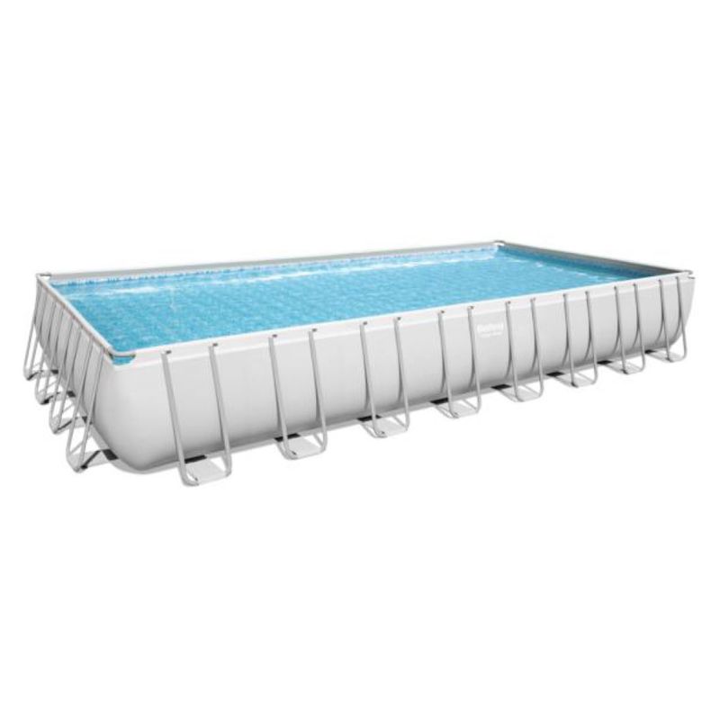 BESTWAY - Piscina Estructural Rectangular 956 x 488 x 132 cm  + Bomba de Filtro de Arena + Bomba Para Caudal de Agua + Escalera + Cobertor + Dispensador Bestway