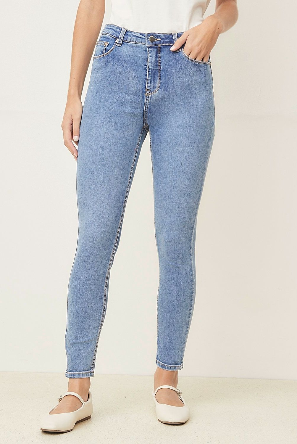BASEMENT - Jeans Basement Skinny Tiro Alto Mujer Algodón