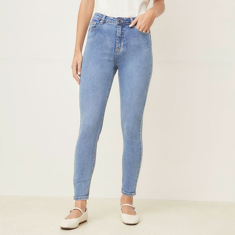 Jeans Skinny Tiro Alto Mujer Algodón