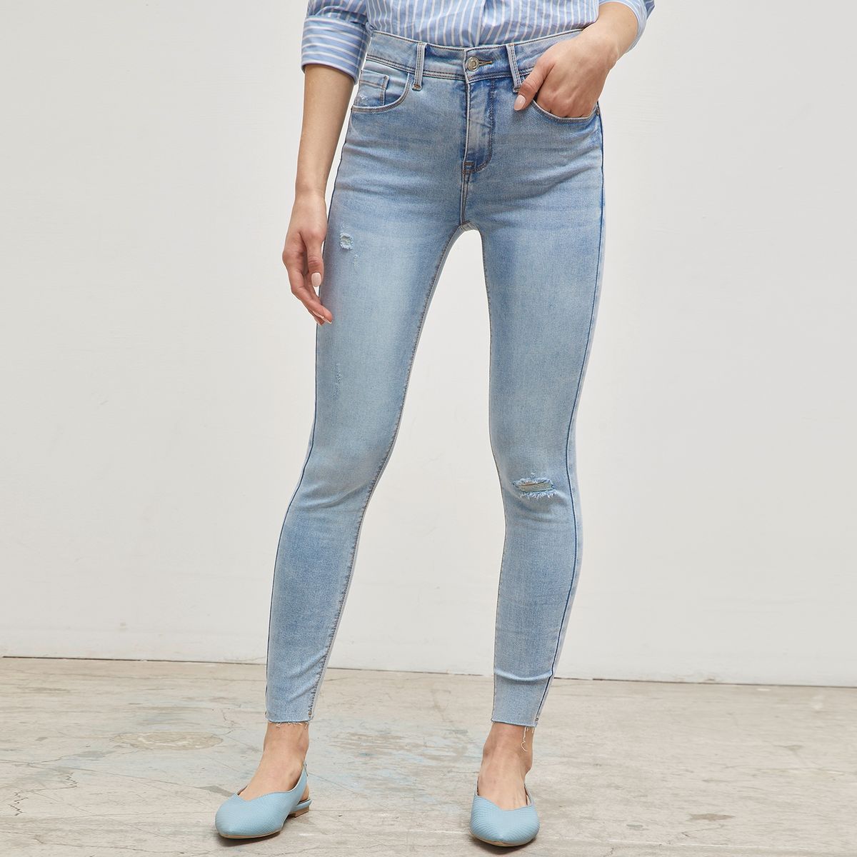 BASEMENT - Jeans Skinny Tiro Medio Basement Mujer Algodón