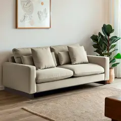 BASEMENT HOME - Sofá 3 Cuerpos Aren Tela Beige Con Cojines