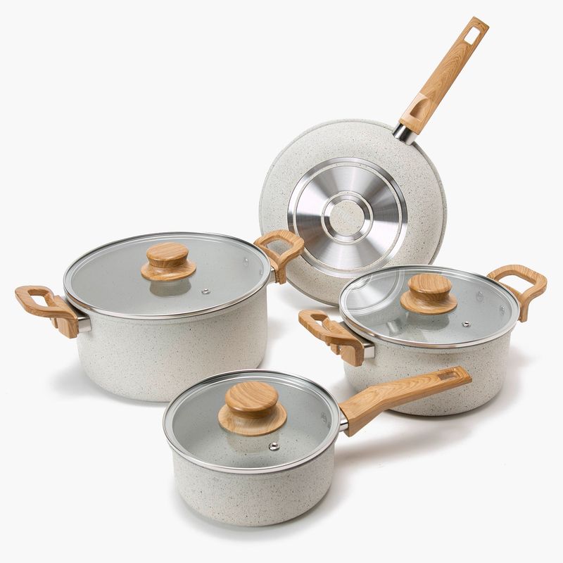 MICA - Batería de Cocina Antiadherente Mica White Wood 7 Piezas