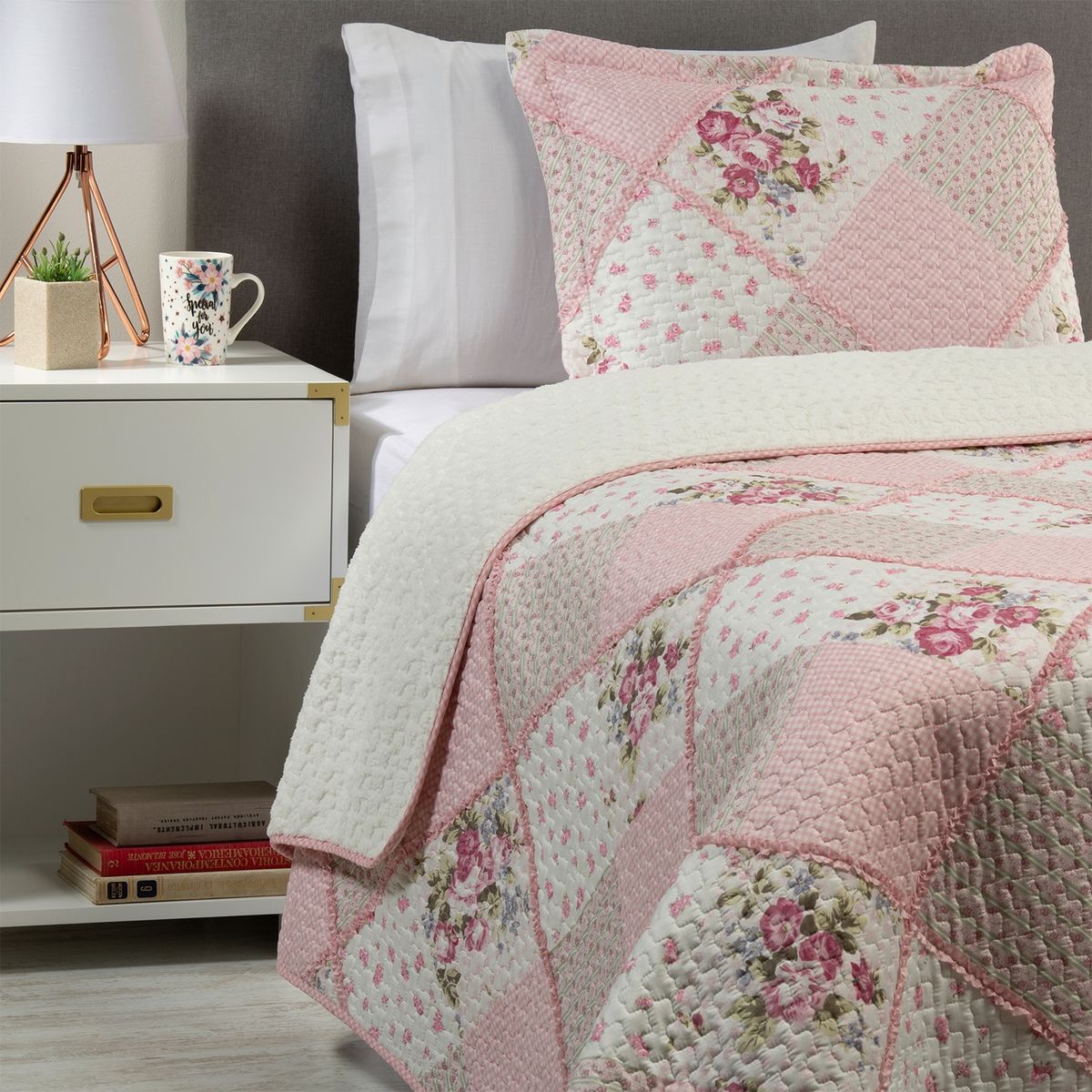 TEXTIL VIÑA - Cubrecama Patch Rosado Sherpa