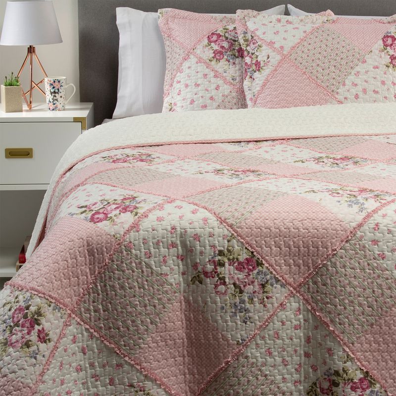 TEXTIL VIÑA - Cubrecama Patch Rosado Sherpa