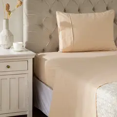 TEXTIL VIÑA - Juego de Sábanas Polialgodón 180 Hilos Beige