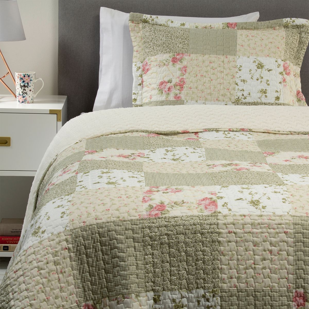 TEXTIL VIÑA - Cubrecama Patch Sherpa Verde