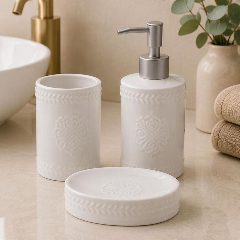 Set de 3 Accesorios de Baño Cerámica Blanca
