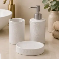 ROBERTA ALLEN - Set de 3 Accesorios de Baño Cerámica Blanca