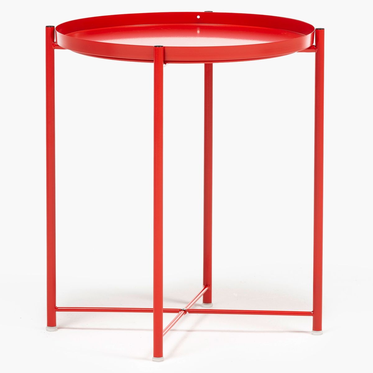 MICA - Mesa Lateral Redonda Metal Roja 52x47 Cm Mica