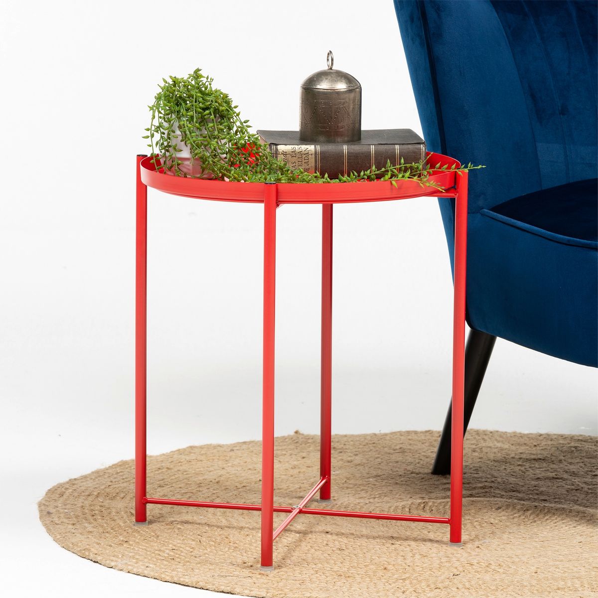 MICA - Mesa Lateral Redonda Metal Roja 52x47 Cm Mica