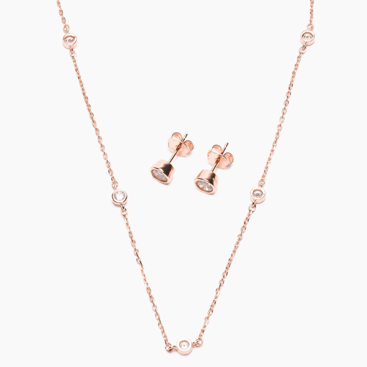 CECILIA BOLOCCO - Cecilia Bolocco Collar y aros plata 925 bañado oro rosa con cristales Cecilia Bolocco