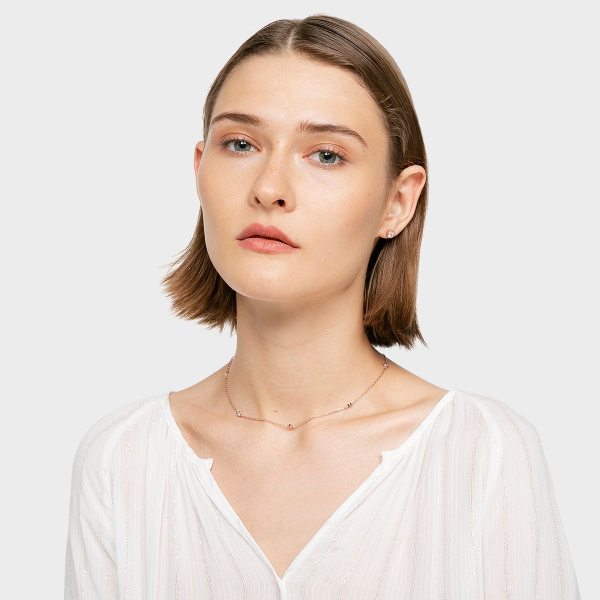 CECILIA BOLOCCO - Cecilia Bolocco Collar y aros plata 925 bañado oro rosa con cristales Cecilia Bolocco