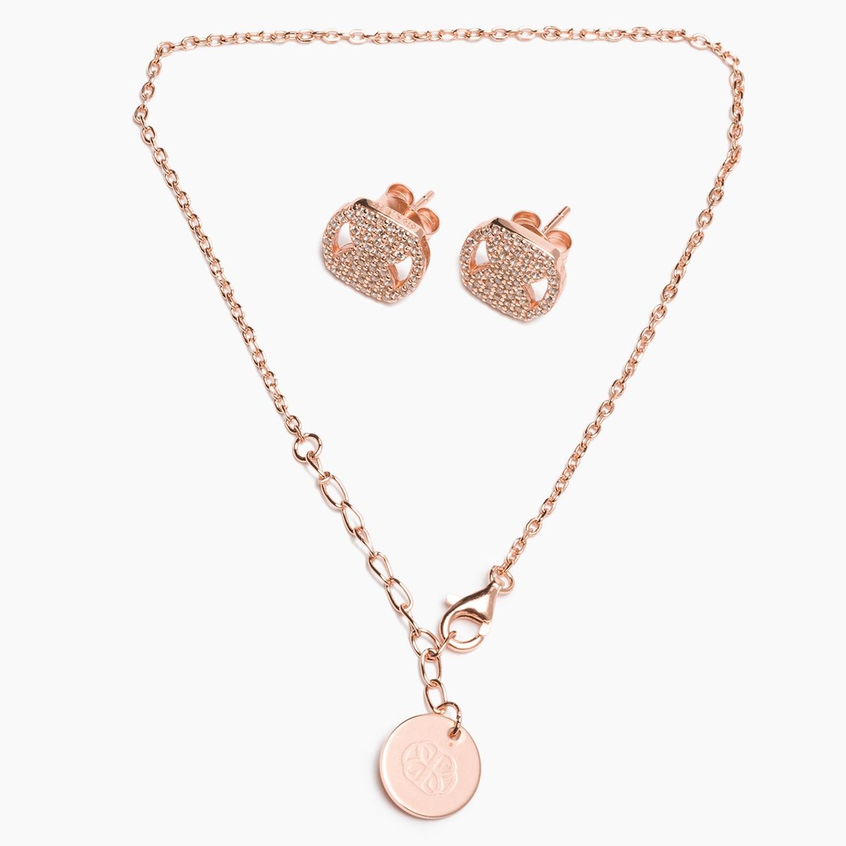 CECILIA BOLOCCO - Pulsera Y Aros Plata 925 Bañado Oro Rosa Con Cristales Cecilia Bolocco