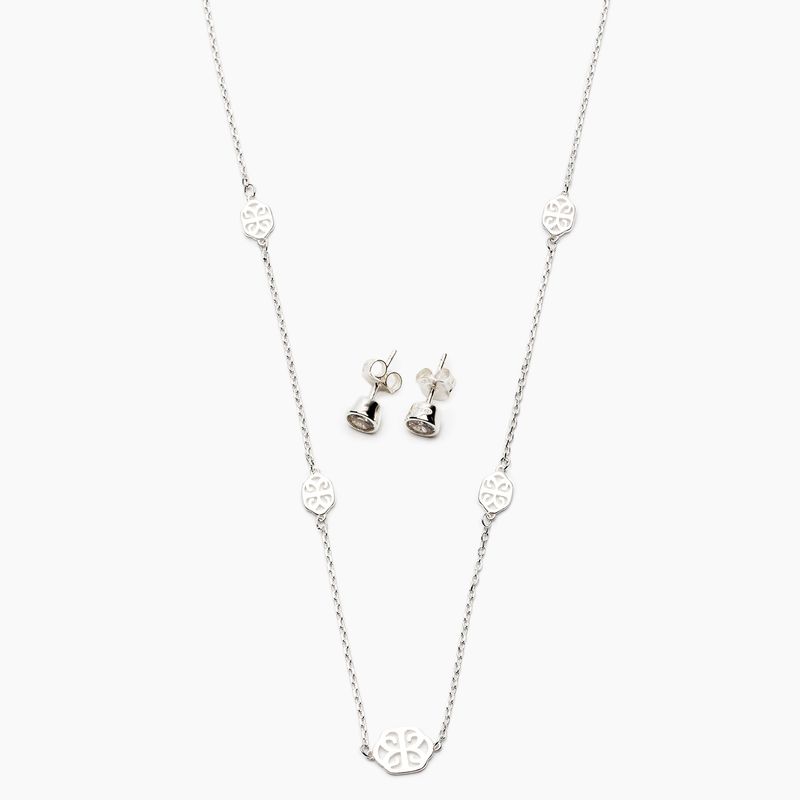 CECILIA BOLOCCO - Collar Y Aros Plata 925 Bañado En Rodio Cecilia Bolocco