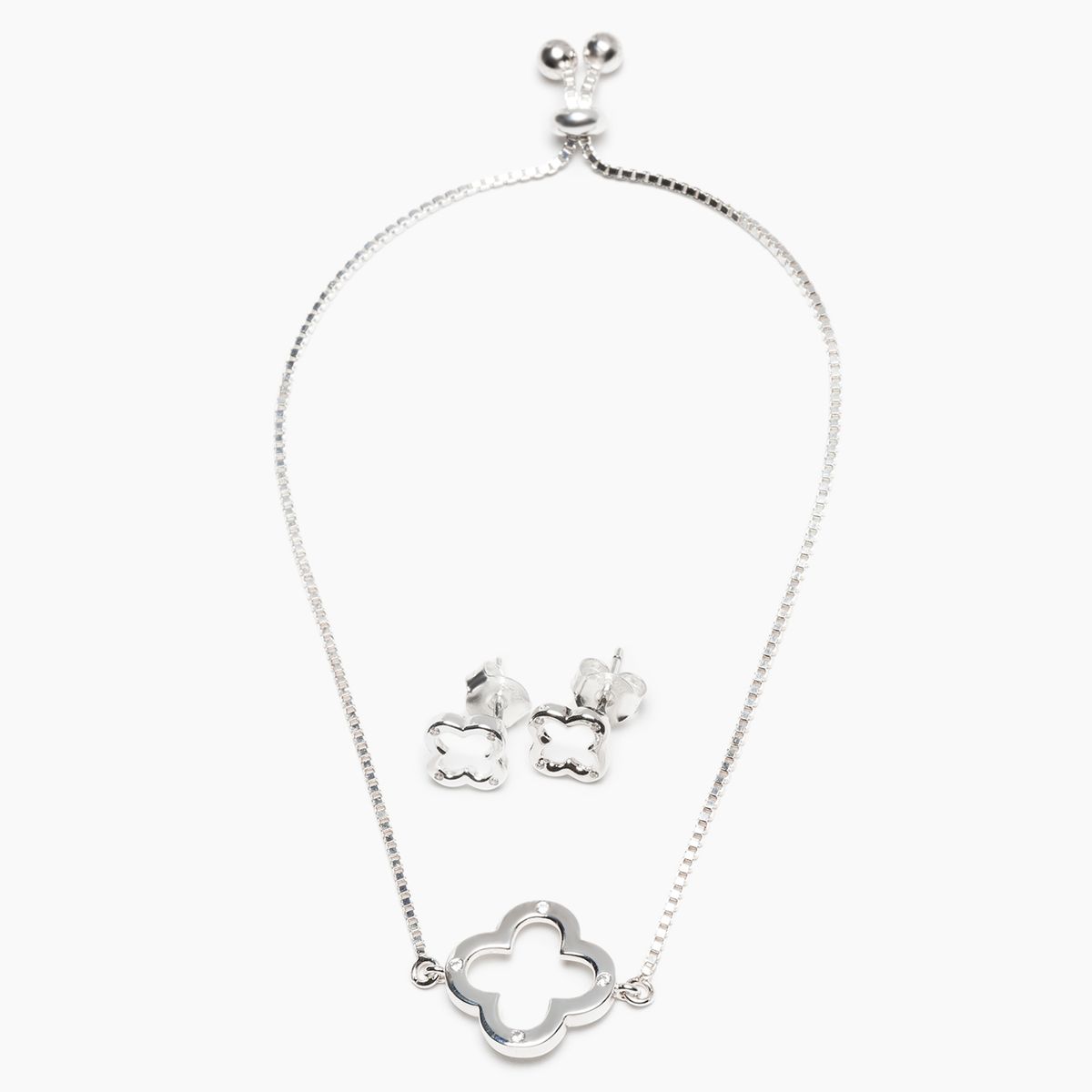 CECILIA BOLOCCO - Pulsera y aros plata 925 bañado en Rodio Cecilia Bolocco