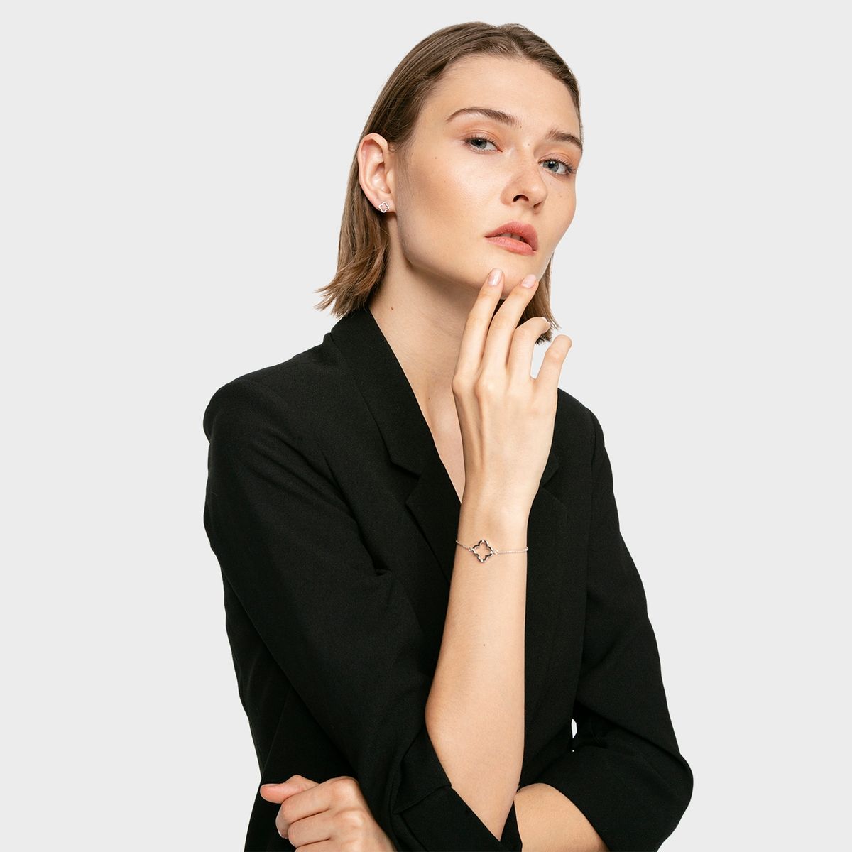 CECILIA BOLOCCO - Pulsera y aros plata 925 bañado en Rodio Cecilia Bolocco