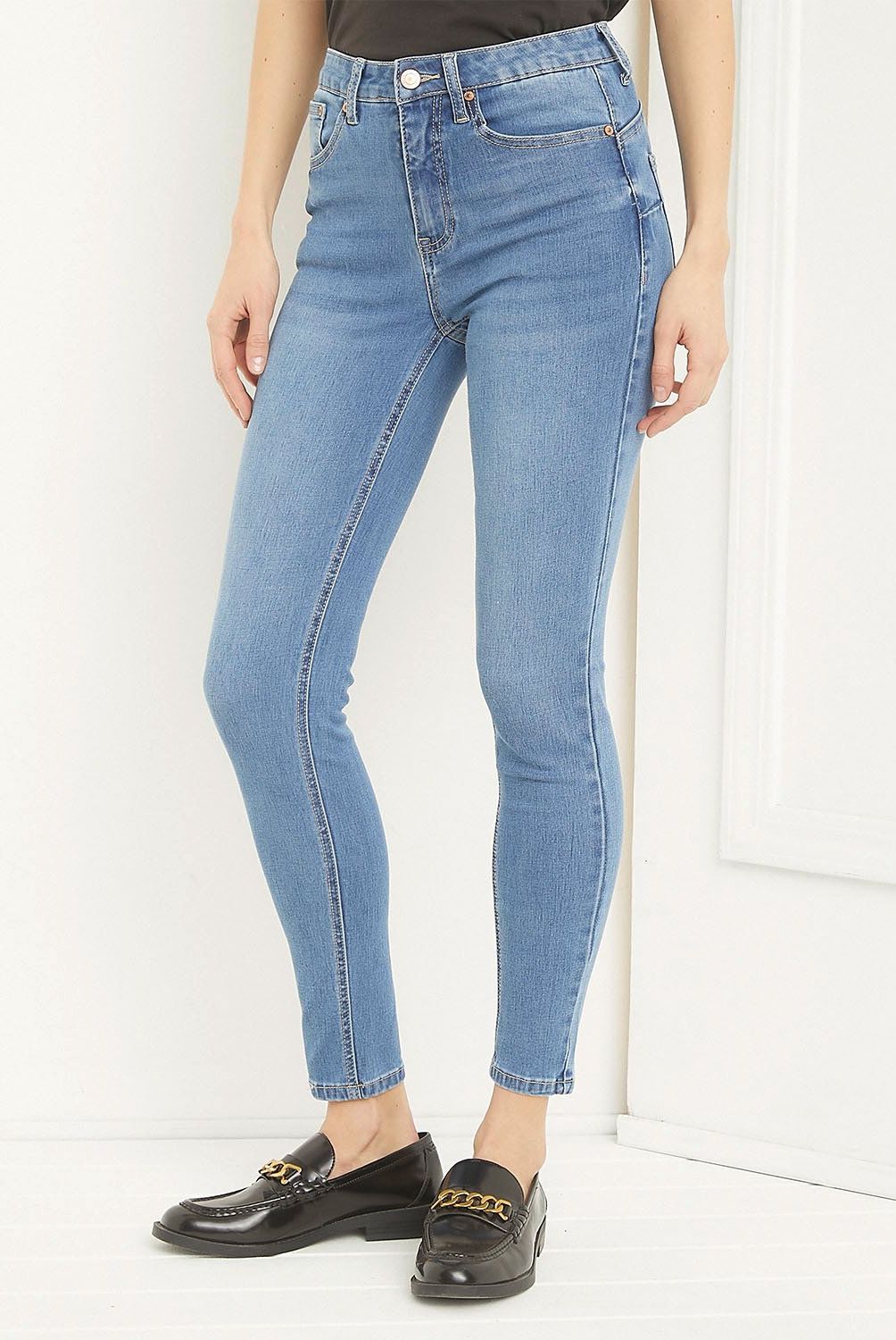BASEMENT - Jeans Skinny Tiro Alto Basement Mujer Algodón