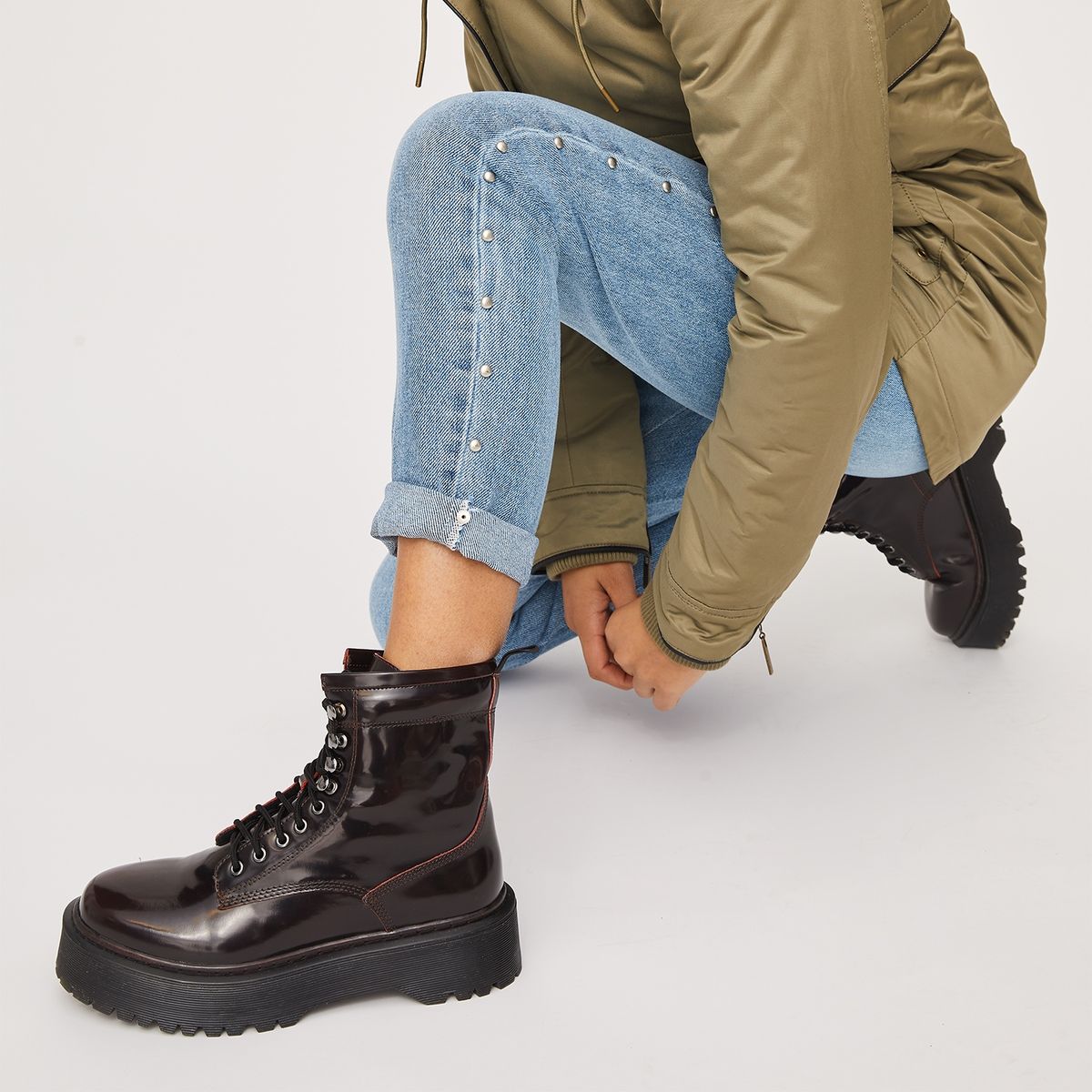 AMERICANINO - Botín Mujer Cuero Burdeo