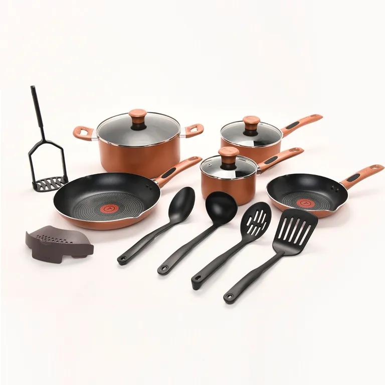 Batería De Cocina Antiadherente 14 Piezas Ollas Y Sartenes Dorada Simply Cook a $84.990