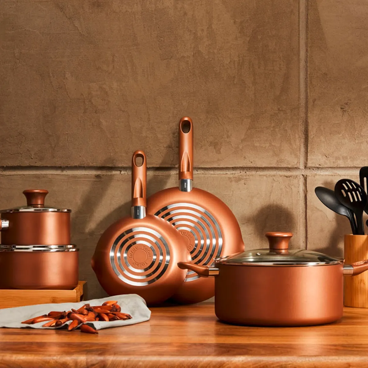 TEFAL - Batería De Cocina Antiadherente 14 Piezas Ollas Y Sartenes Simply Cook Tefal