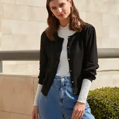 BASEMENT - Cardigan Manga Larga Diseño Liso Mujer