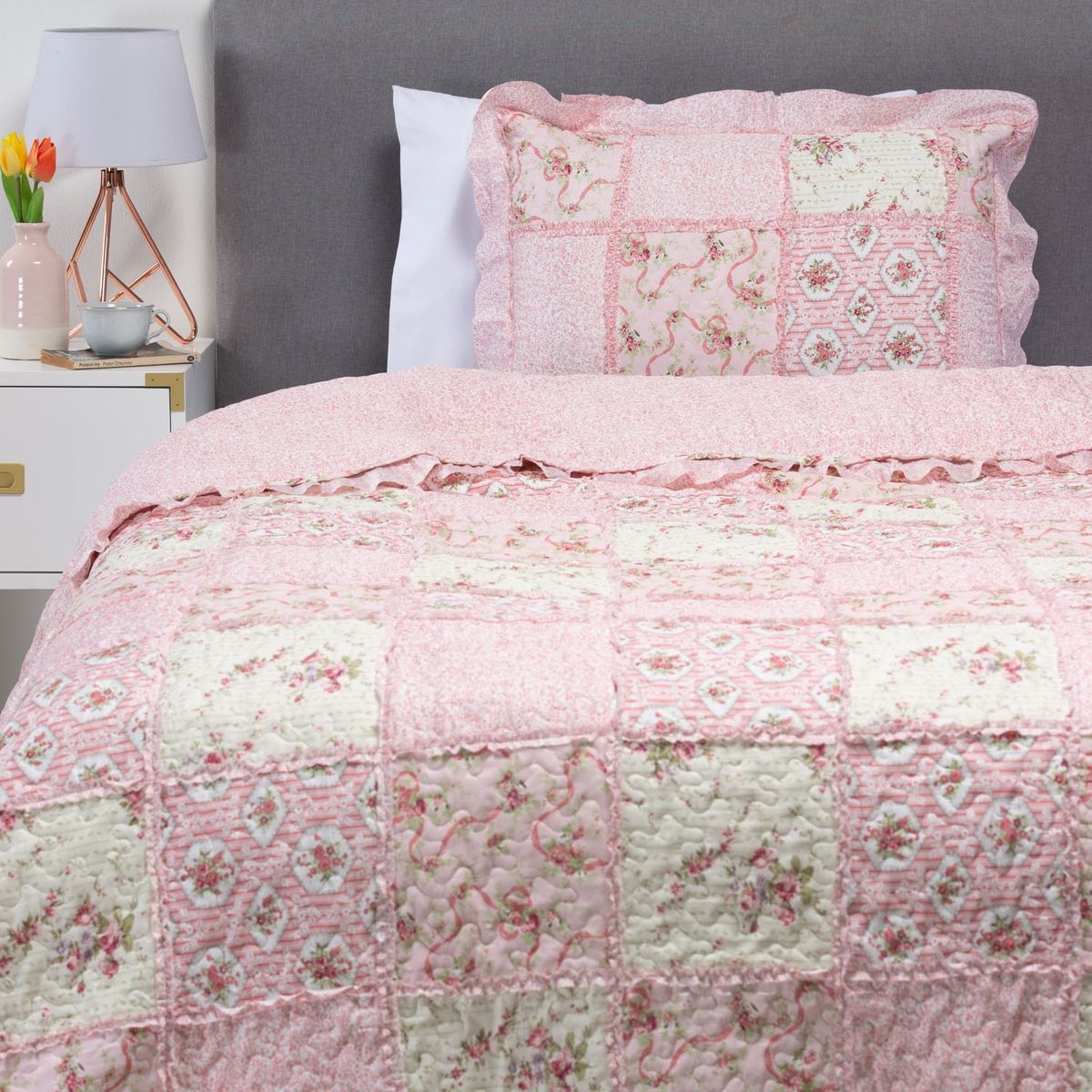 TEXTIL VIÑA - Cubrecama Patch Rosa